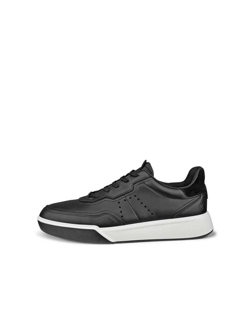 ECCO STREET COURT M Herren Echtleder-Sneakers, Größe 26,0 cm, 3E, 53981451052, Schwarz/Schwarz