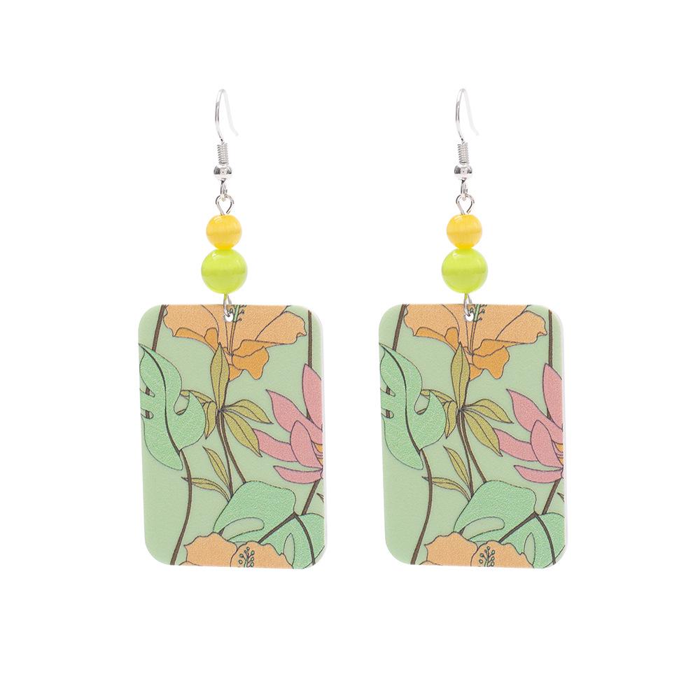 Cat's Eye Stone Color Block 3D Floral Acrylic Earrings for Women