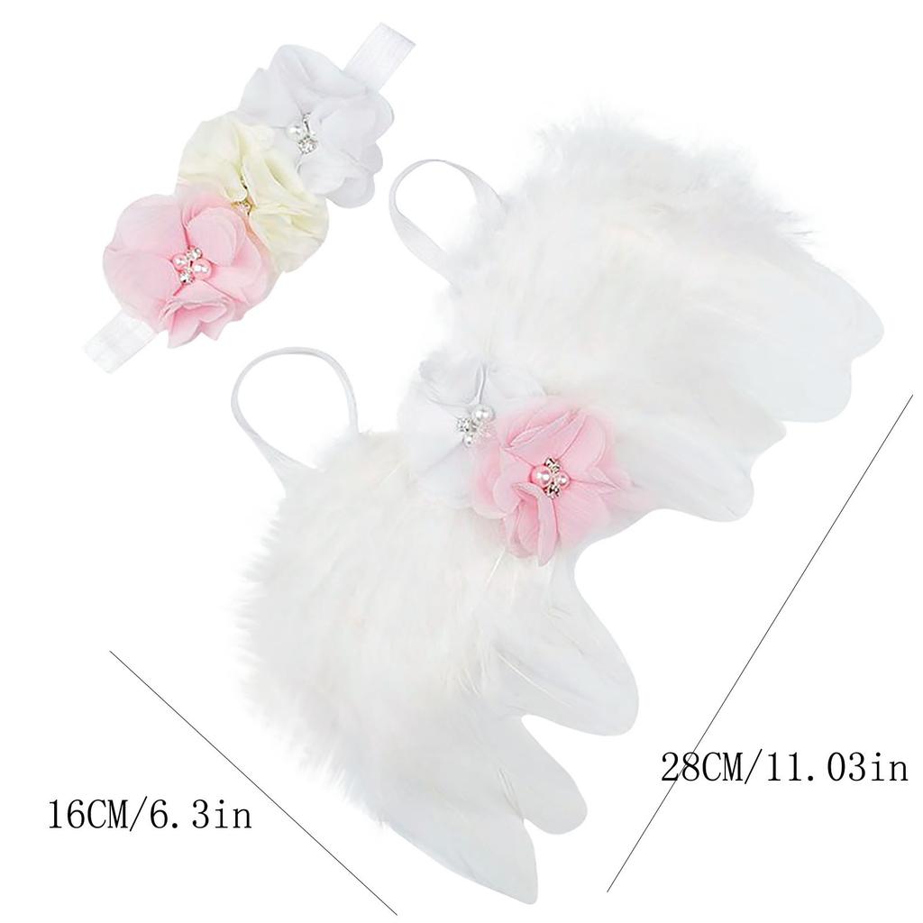 Feather Angel Rhinestone Headband Set Baby Chiffon Flower Headband Hair Accessories Newborn Photo Prop Costume
