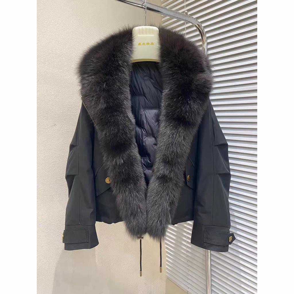 Giacca da lavoro invernale di alta gamma con ampio colletto di pelliccia, imbottita in piuma e cotone, moda donna, corta, spessa, parka da donna, cappotti
