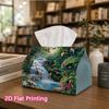 1pc, 2D Flat Printing, Tissue Box with Tropical Rainforest Waterfall Bird Pattern, Suitable for Vacation Home Decoration, Kitchen, Living Room, Car Ho