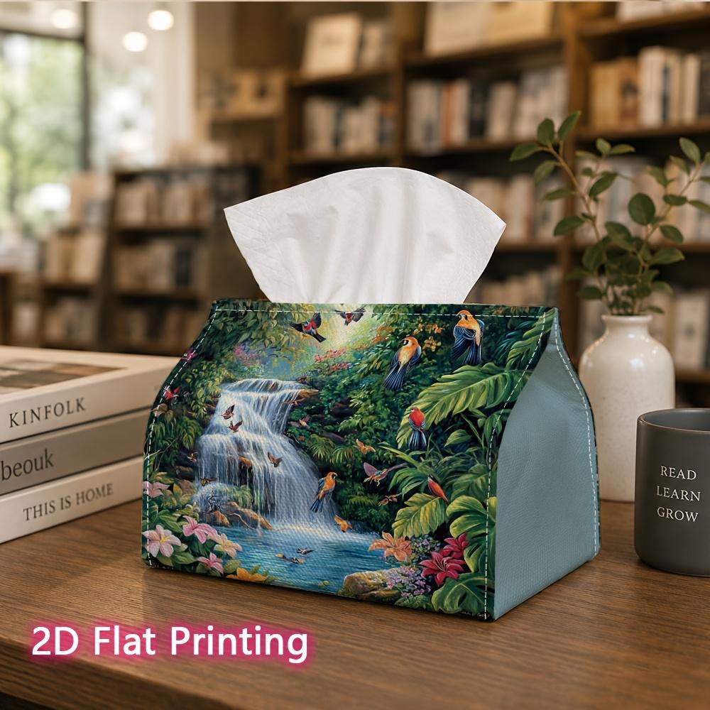 1pc, 2D Flat Printing, Tissue Box with Tropical Rainforest Waterfall Bird Pattern, Suitable for Vacation Home Decoration, Kitchen, Living Room, Car Ho