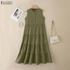 ZANZEA Women Casual Stand Collar Loose Summer Sleeveless Dress