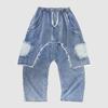 Women's Elastic Waist Loose Harem Denim Jogger Pants Frayed Ripped Patchwork Non Stretch Regular Weight Fall Street Punk Style Cropped Trouser