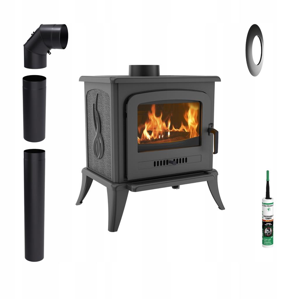 Freestanding Stove Fireplace KRATKI KOZA K7 5kW Ø130 Cast Iron Mounting Kit