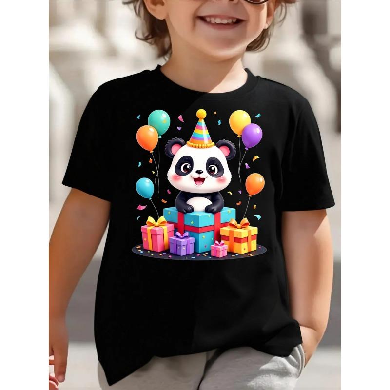 European sizes Cute Panda Birthday Party Balloons Gifts Little Boys Cotton T-Shirt Soft & Comfortable Everyday Top, Comfortable and Breathable