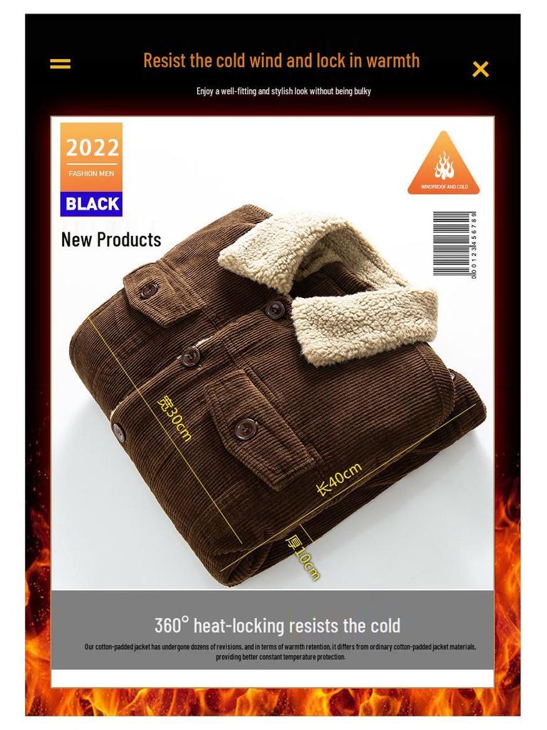 Retro Multi-Pocket Men's Corduroy Jacket with Velvet Lining