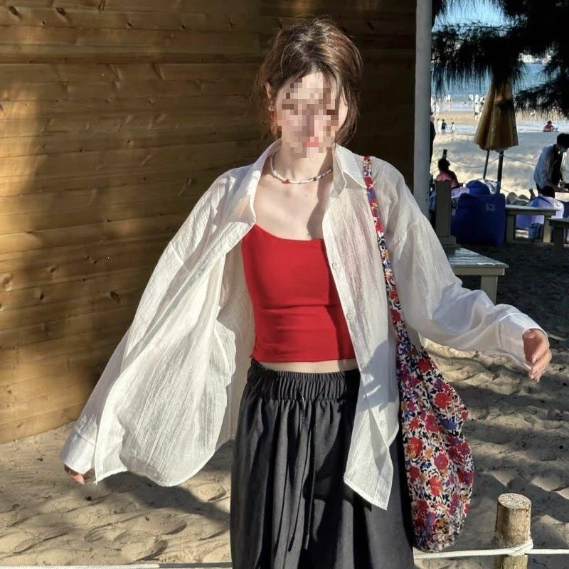 White Sun Protection Shirt For Women Summer Fashion With Spliced Design For Casual Wear