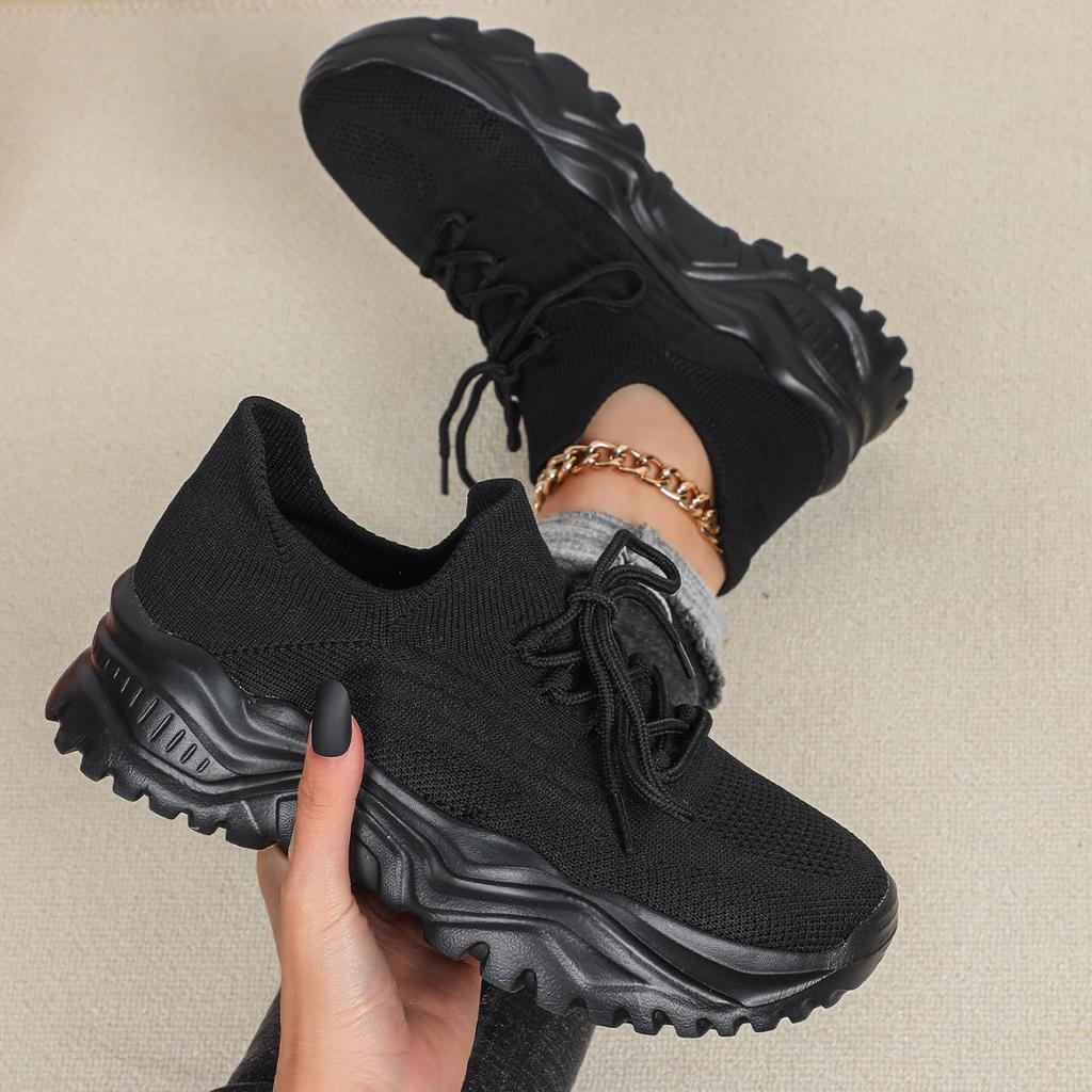 Fashion Chunky Shoes Platform Sneakers for Women Knitted Men's Casual Sports Shoes Breathable Trainers Elastic Slip-on Shoes
