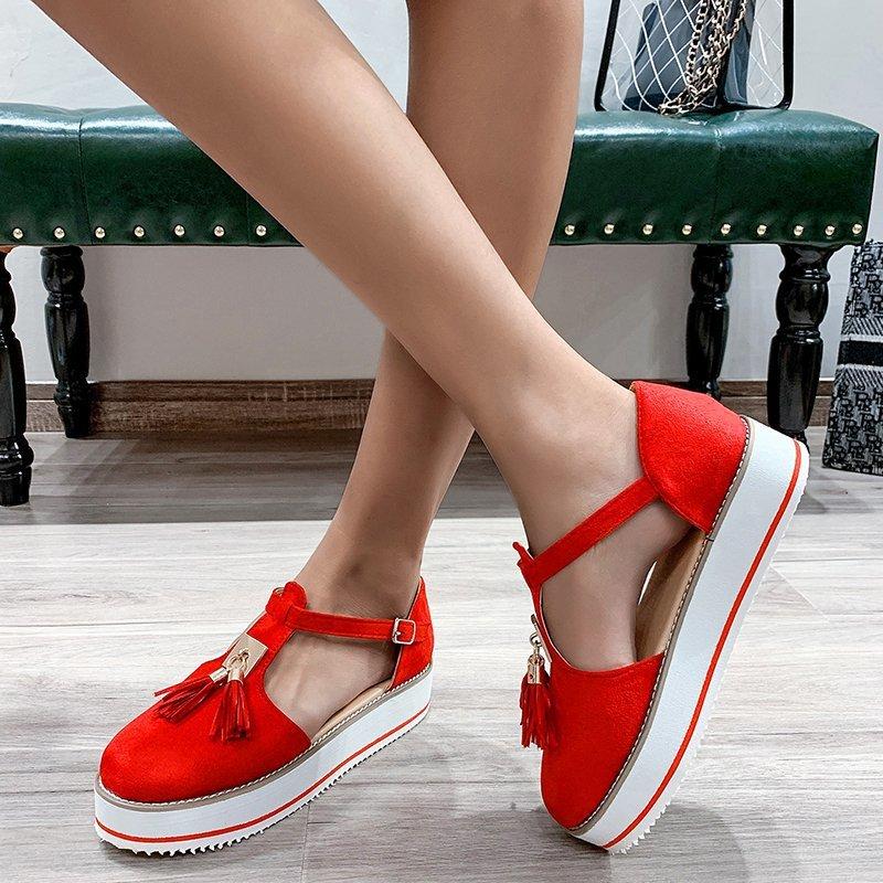 Popular Summer Fashion Plus Size Flat Shoes Hollow Tassel Roman Sponge Shoes Thick Soled European and American Sandals