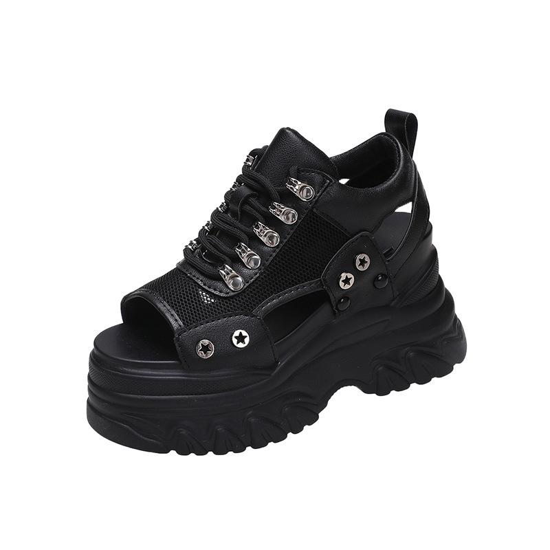 

Women s Summer Pink Platform Sandals Thick Bottom Breathable Mesh Wedge Sandals High Heels 8cm Comfortable Fish Mouth Sandals 35 чёрный