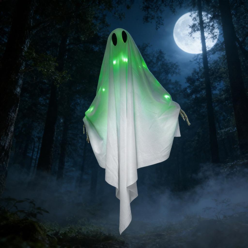 Halloween Glowing Hanging Decoration with Green Light and Multiple Expressions, Outdoor Yard Decor for Garden Amusement