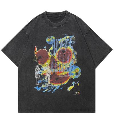 Streetwear Graffiti Art Grafik T-Shirt Baumwolle gewaschen schwarz T-Shirt Unisex übergroße Kurzarm T-Shirt