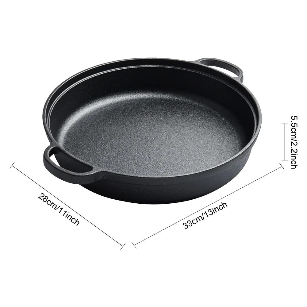 8.7/9.8/11/11.8inch Cast Iron Frying Pan with Double Handles Baking Tray Pre-Seasoned for Bread Baking Outdoor Cooking Camping