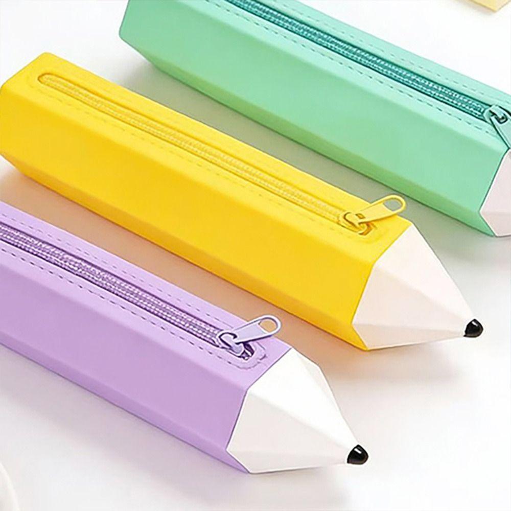Pencil Shape Pen Bag Silicone Stationery Organizer Multi-functional Stationery Pouch  Gift