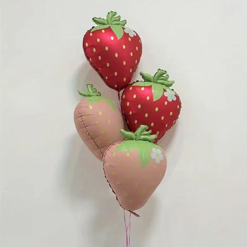 Matte Strawberry-shaped Aluminum Film Balloon-themed Children's Birthday Party Decoration Scene Arrangement and Photo Props
