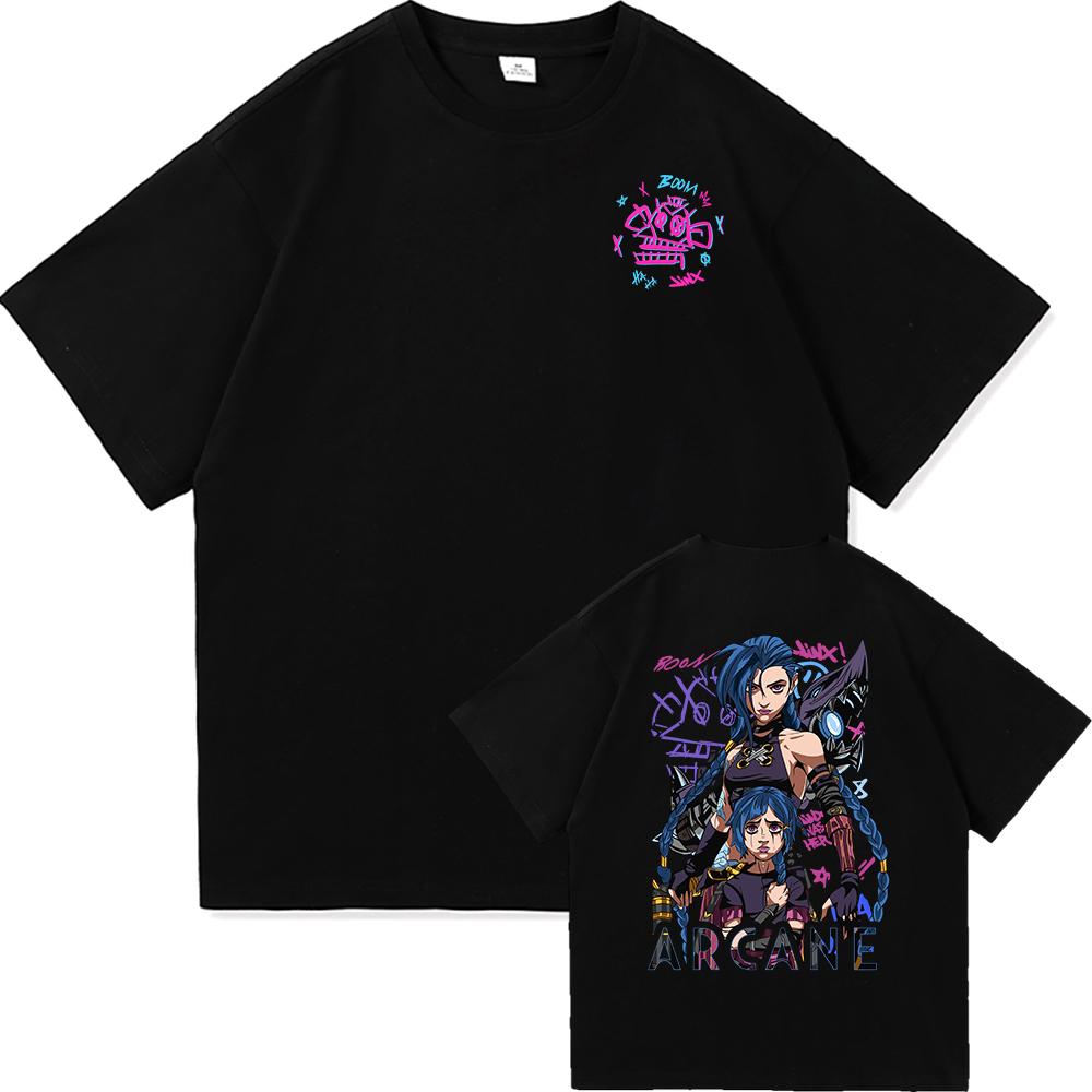 Arcane 2 T Shirts Fashion Men Harajuku Aesthetic Retro Anime Vi Jinx Tshirt Unisex High Quality Cartoon Vintage Cotton Tee Shirt