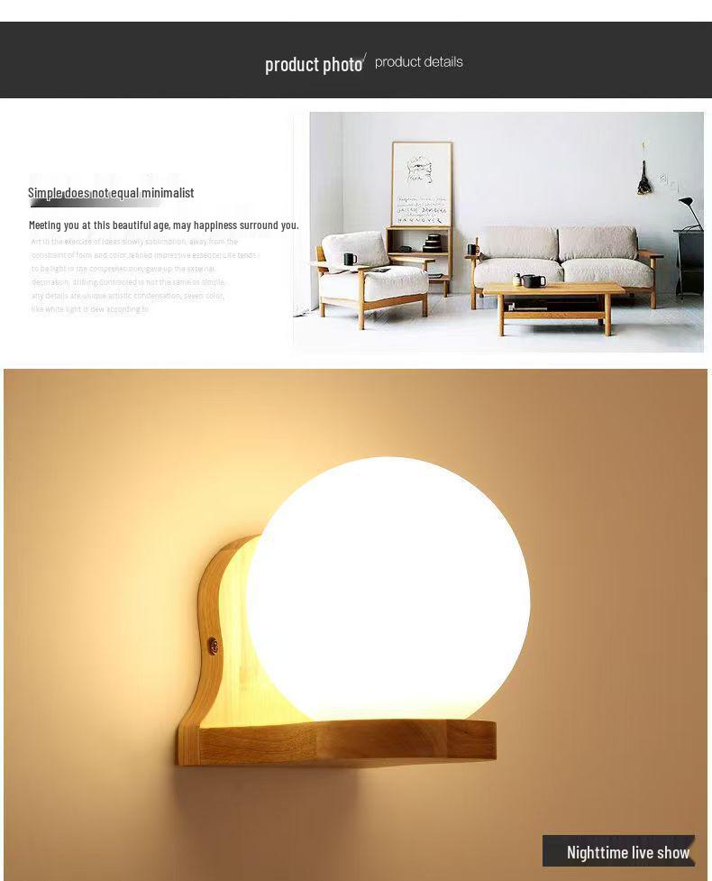 Nordic Solid Wood LED Wall Lamp for Bedroom, Hotel, Stairwell, Corridor