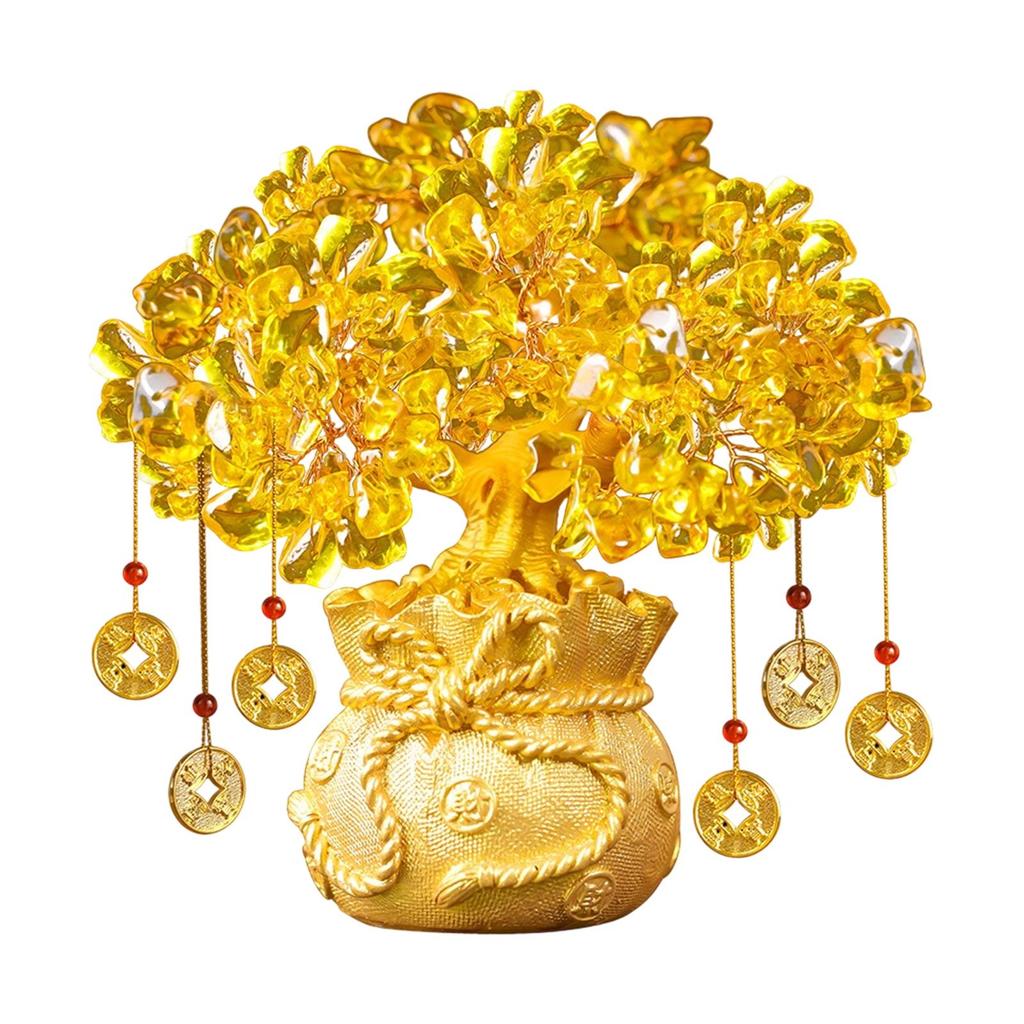 Feng Shui Citrine Money Tree Artificial Bonsai Statue Chinese Decoration for Apartment Living Room Tabletop Decor