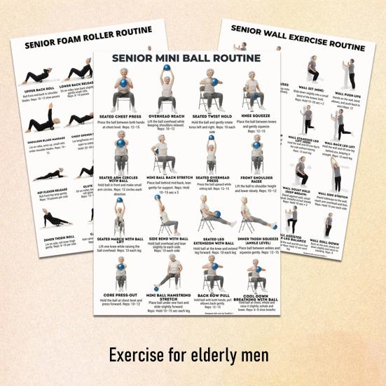 3Pcs Tai Chi Workout Posters Seated Exercise Chart with 16 Gentle Chair Yoga Movements Tai Chi Instructions for Beginners Seniors