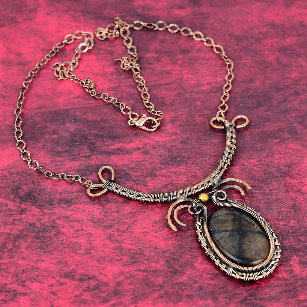 Chiastolite necklace copper wire wrapped gemstone necklace adjustable chain necklace handmade jewelry birthstone necklace anniversary gifts