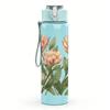 1PC Pink Protea Flower Bouquet 750ml Color Plastic Sports Water Bottle Leakproof Flip Straw Lid For Sports Office Home Use