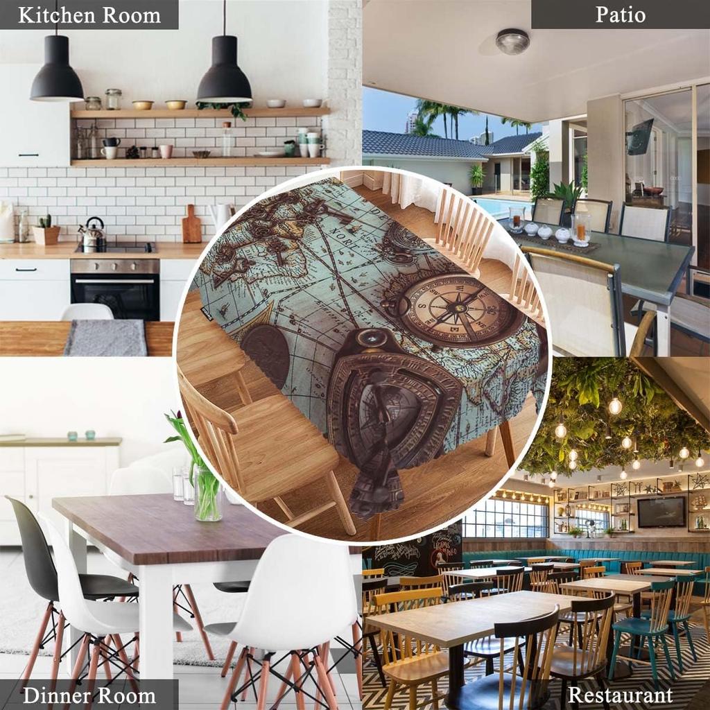 Ancient World Map Compass Skeleton Key Rectangle Tablecloth Table Decor Waterproof Kitchen Dining Tablecloth Holiday Party Decor