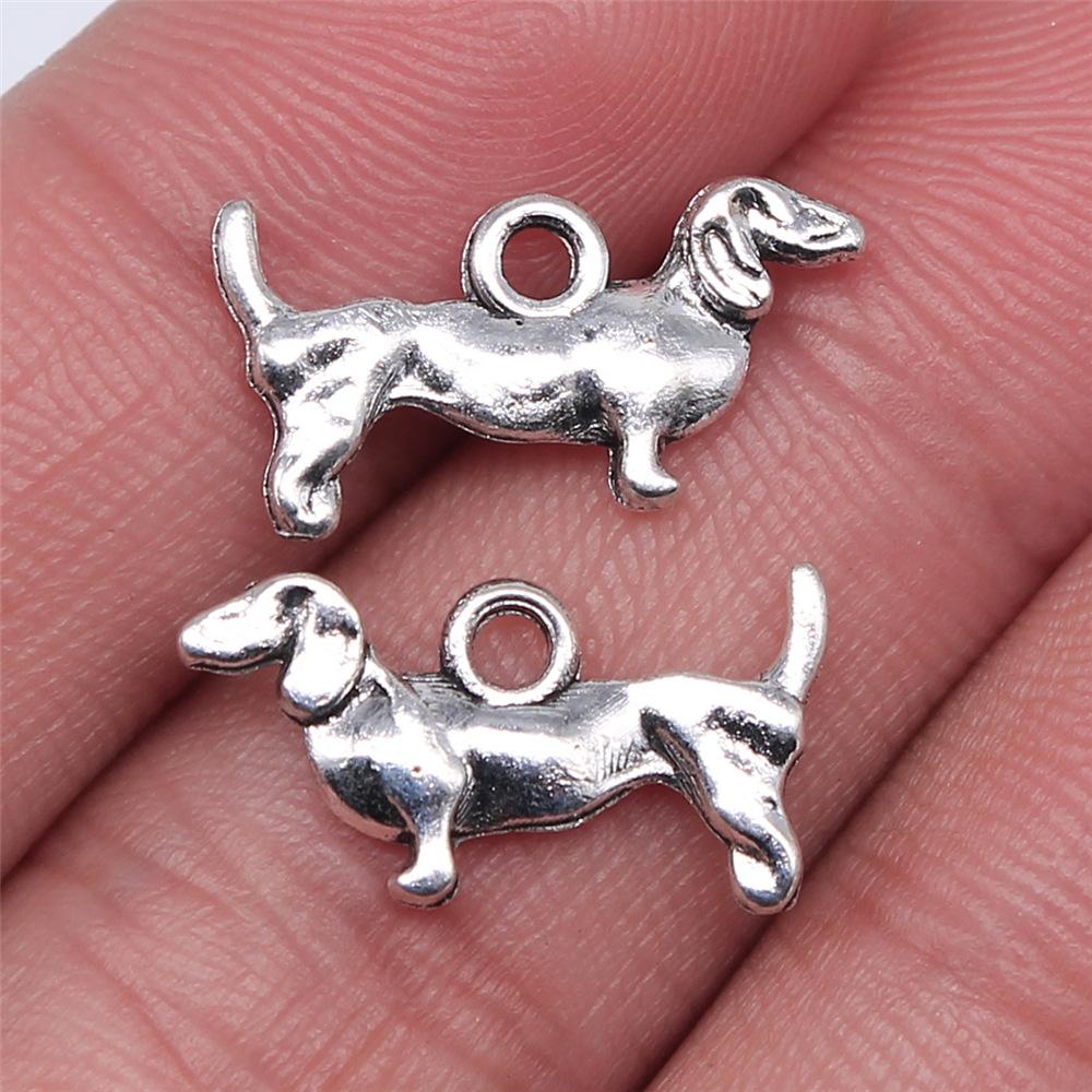 20pcs Puppy Dog Dachshund Bulldog Doghouse Charms Antique Silver Color Plated Pendants Jewelry Making DIY Handmade Craft