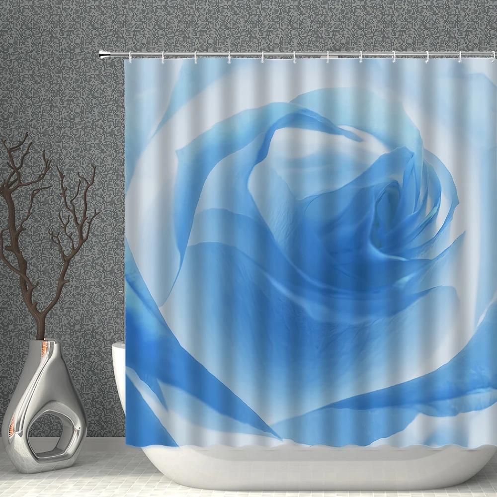 Rose Shower Curtain Set Romantic Valentine's Day Flower Waterproof Polyester Cloth Curtains Bathroom Home Decor With Hooks