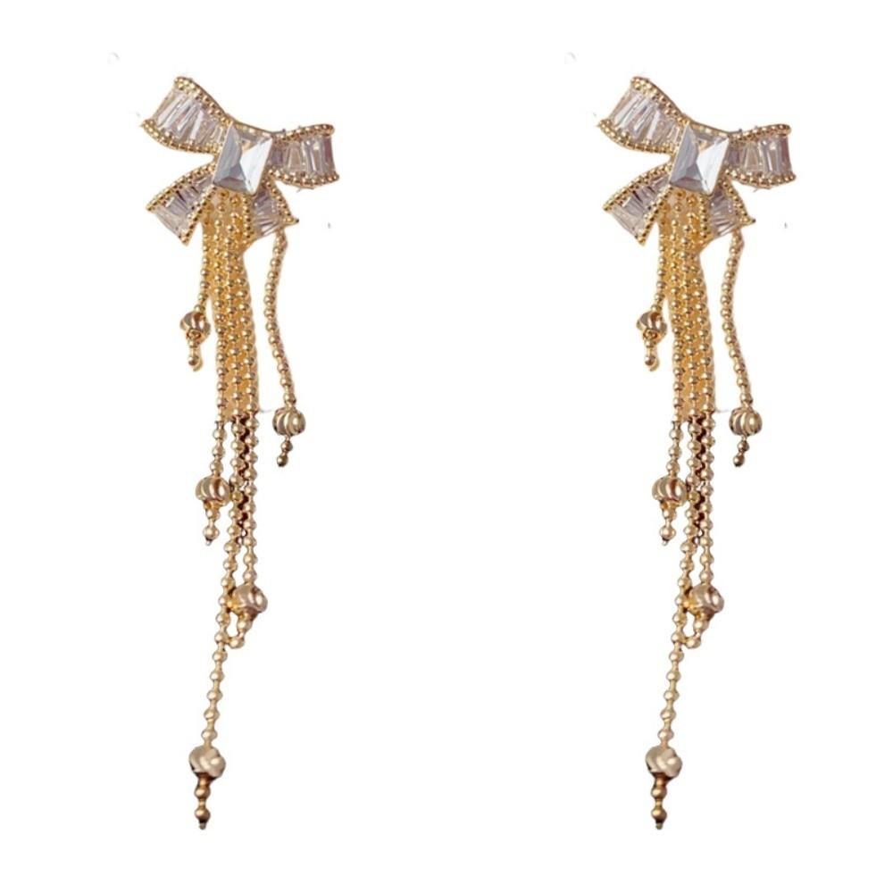 Fashion Long Tassel Butterfly Earrings Shiny Crystal Sweet Bowknot Tassel Earrings Zircon Drop Earrings Women Jewelry