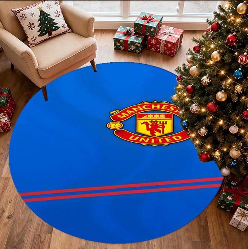 Manchester United F.C Pattern Round Rug, Indoor/Outdoor Mat, for Picnic, Gameroom, Bedroom, Office, Living Room, Home Decor Carpet, Birthday Gift