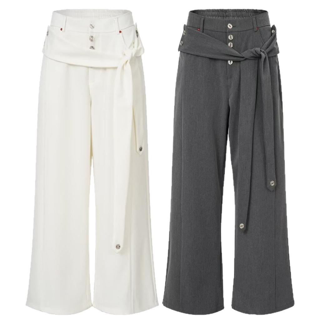 American retro pleated straight casual trousers design sense streamer simple versatile loose drape floor long pants