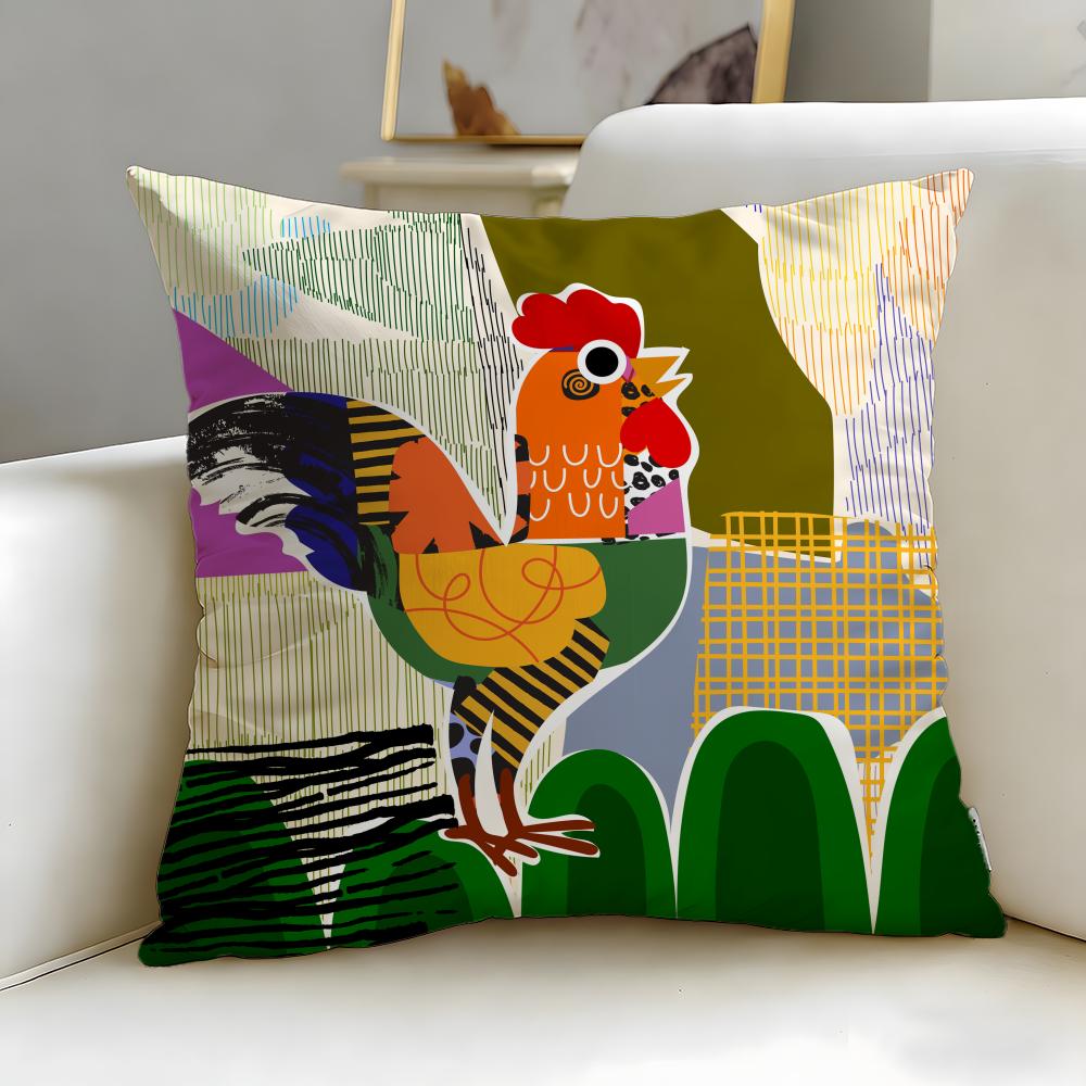 Classic Art Theme Rooster Doodle Art Cushion Cover Soft EasyWash Pillow Case Versatile for Couch Bed Travel and Office
