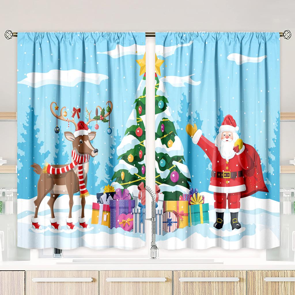 2 Pieces - Christmas - Printed Curtain - Polyester Material - Suitable for Bedroom, Living Room, Study Private Curtain