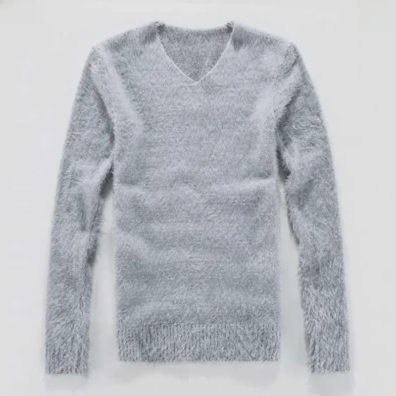Men's Slim V-Neck Wool Sweater - Autumn/Winter Korean Style, Plush Seahorse Hair, Thick, Trendy