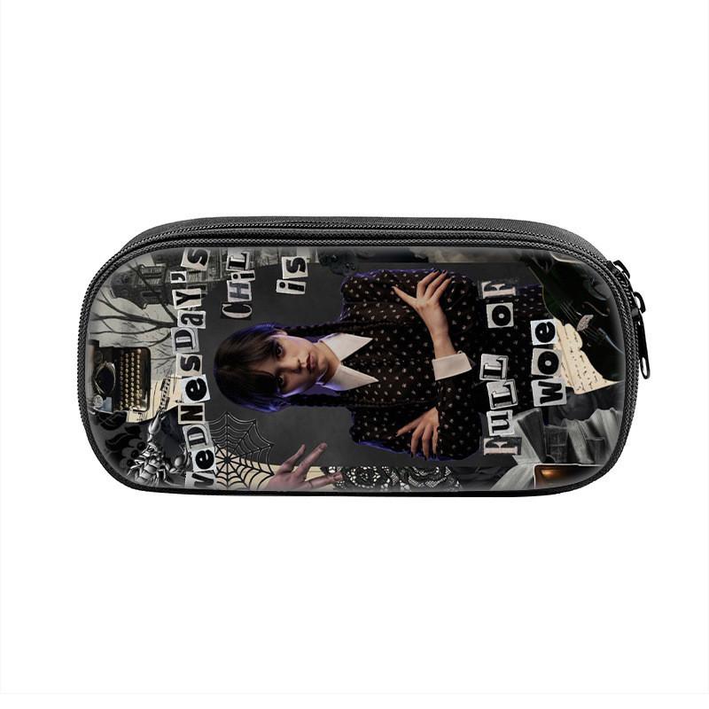Wednesday Addams Pencil Case Oxford Material With Circular Design For Students And Collectors