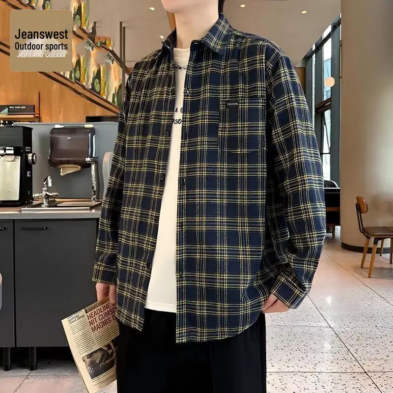 Jeanswest Men s Plaid Long-Sleeve Outdoor Casual Shirt L