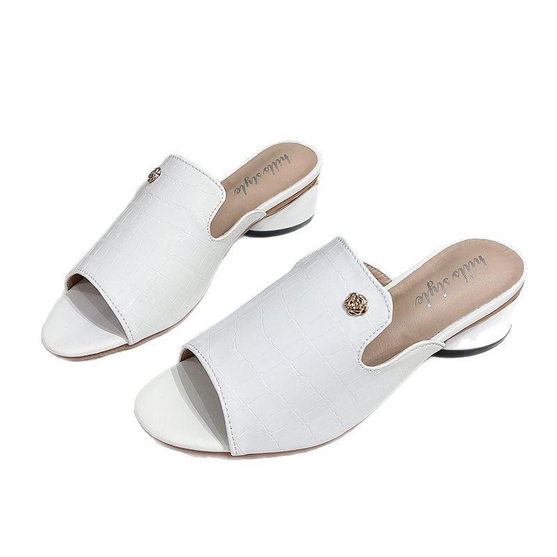 Women’s Open-Toe Mid Heel Glossy Slide Sandals Versatile Summer Shoes