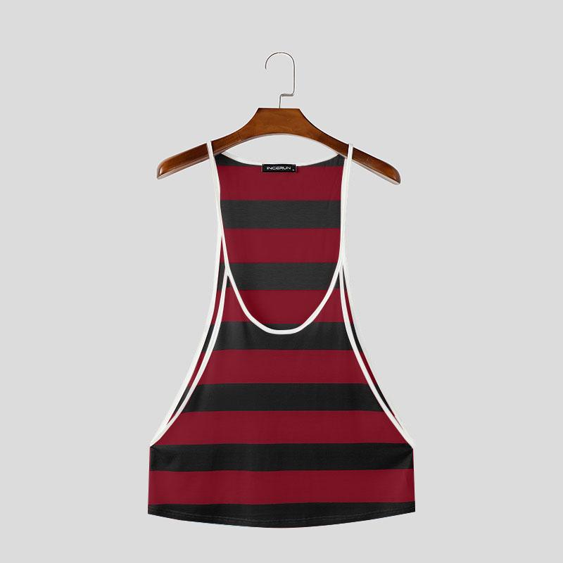 

INCERUN Летние мужские майки с U-образным вырезом, на бретелях, без рукавов, в полоску, свободные M чёрный