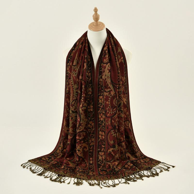 

Популярная шаль с длинной бахромой, женский классический модный популярный платок с узором пейсли , универсальный жилет