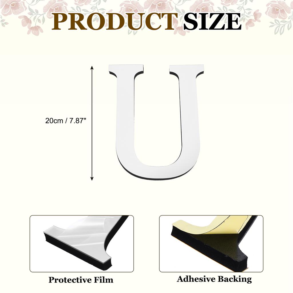 20cm 3D Mirror Acrylic Wall Sticker 26 English Letters Wall Sticker Decals Self-Adhesive Wall Art Mural Home Party Silver