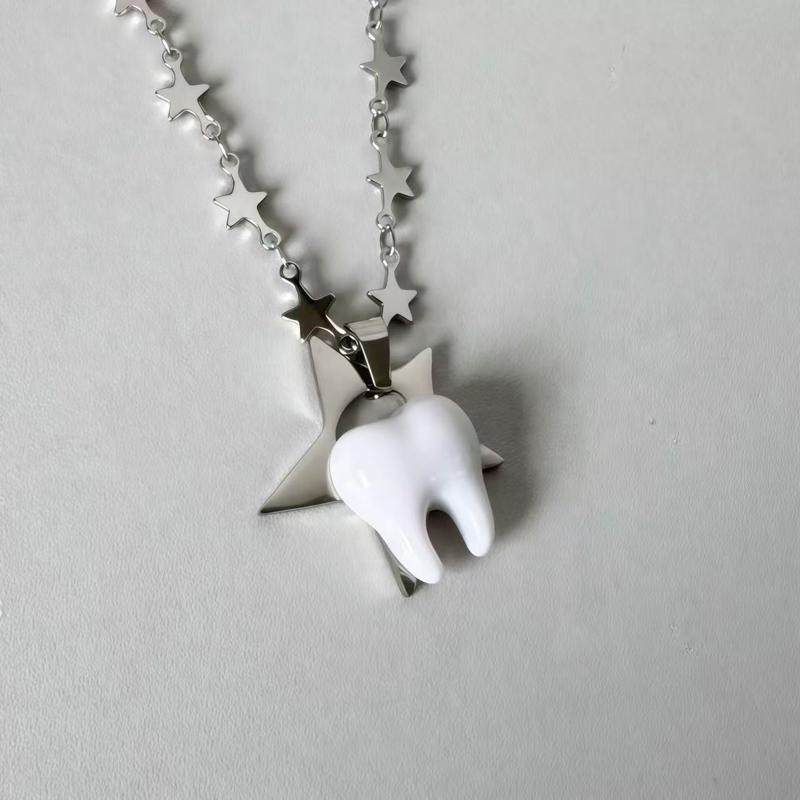 Unique Design Y2k Necklace Heart Star Cute Teeth Splicing Clavicle Chain