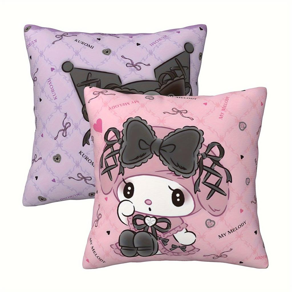 2Pcs Sanrio My Melody X Kuromi Pillow Cover, Polyester 2D Double-Sided Print, Holiday Gift Cute Cushion Case For Bedroom