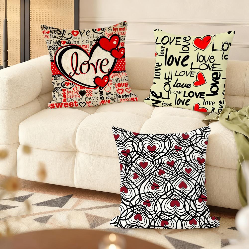 Happy Valentine'S Day Cushion Cover Silky Short Plush Double-Sided Printed Pillow Case For Sofa All Seasons Home Decor Gift
