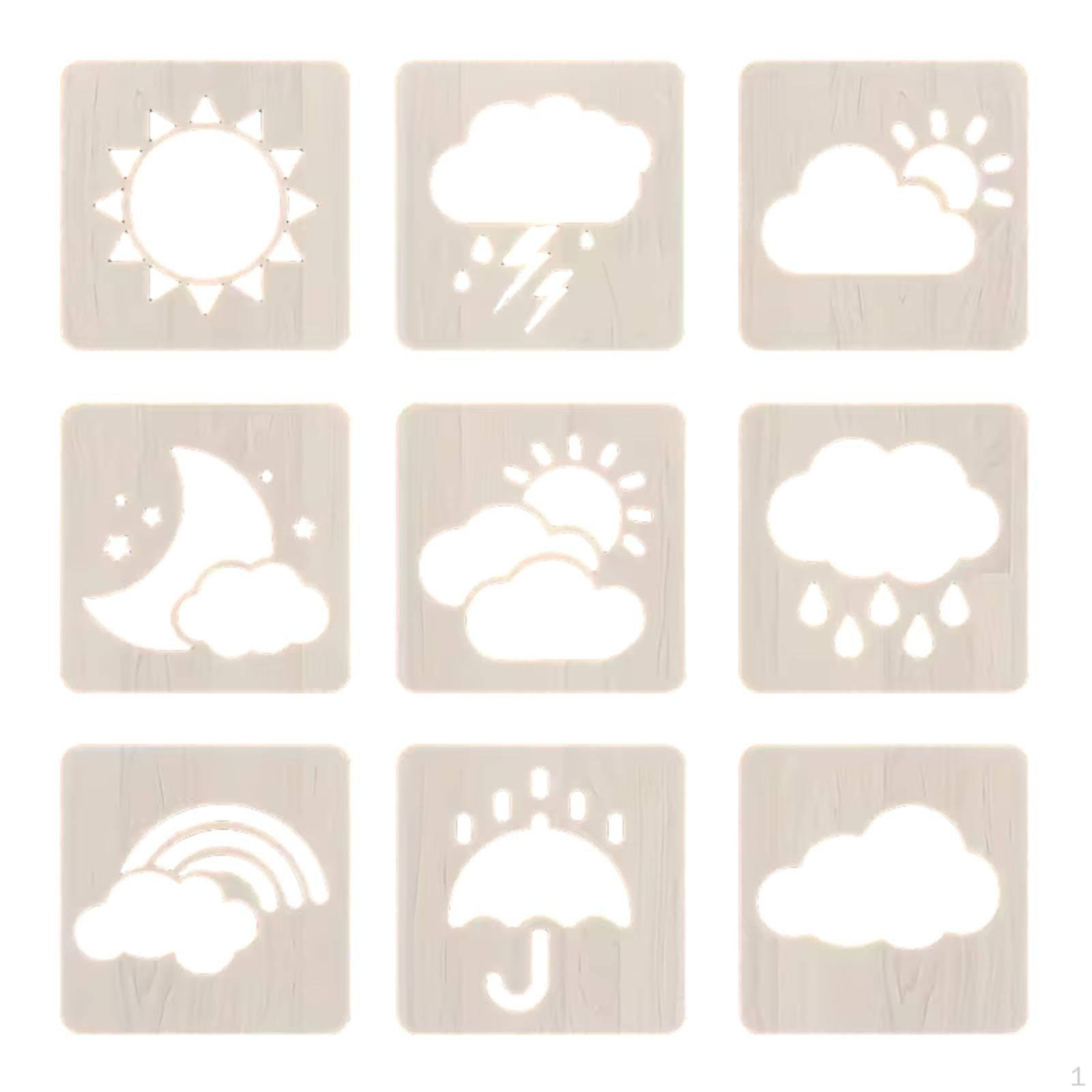 9 Pieces Moon and Stars Stencil Hollow Cutout Sun Atmospheric Detailed Patterns Painting