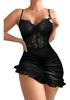 Fashion embroidery splicing perspective breast support pajamas mesh nightgown sexy underwear women's summer