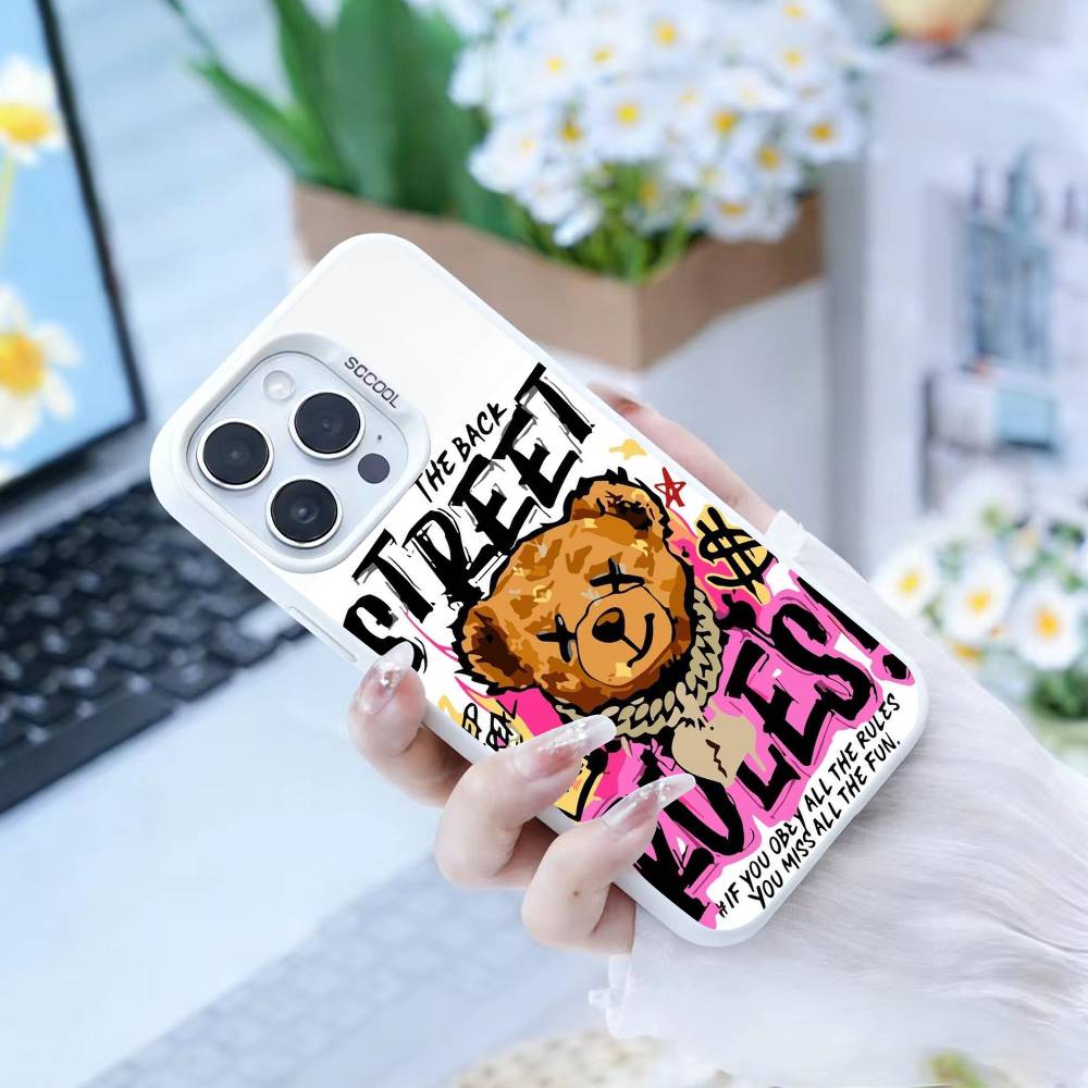 HOT Colorful Graffiti Bear  Phone Case For iPhone17, 16,15,14,13,12 Pro Max white Candy Matte Shockproof Cover