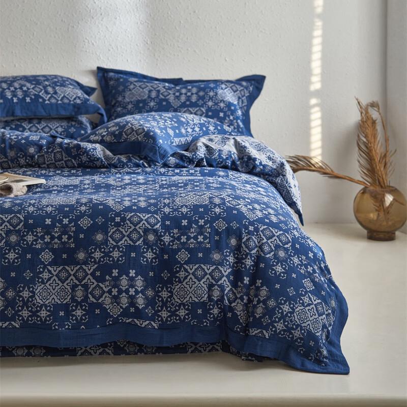 COMOLIVING Grid Pattern Double Gauze Duvet