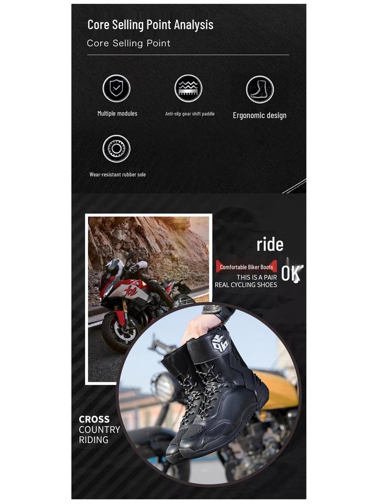 Comfortable, Wear-Resistant Motorcycle Riding Boots with Track-Level Protection