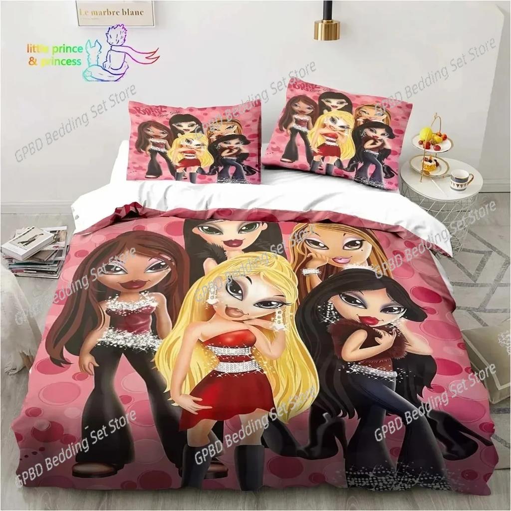 Cartoon Bratz Puppe Bettwäsche-Set Für Schlafzimmer Weiche Moderne Bettüberwürfe Bequeme Kinder Bettbezug Steppdeckenbezug Und Kissenbezug